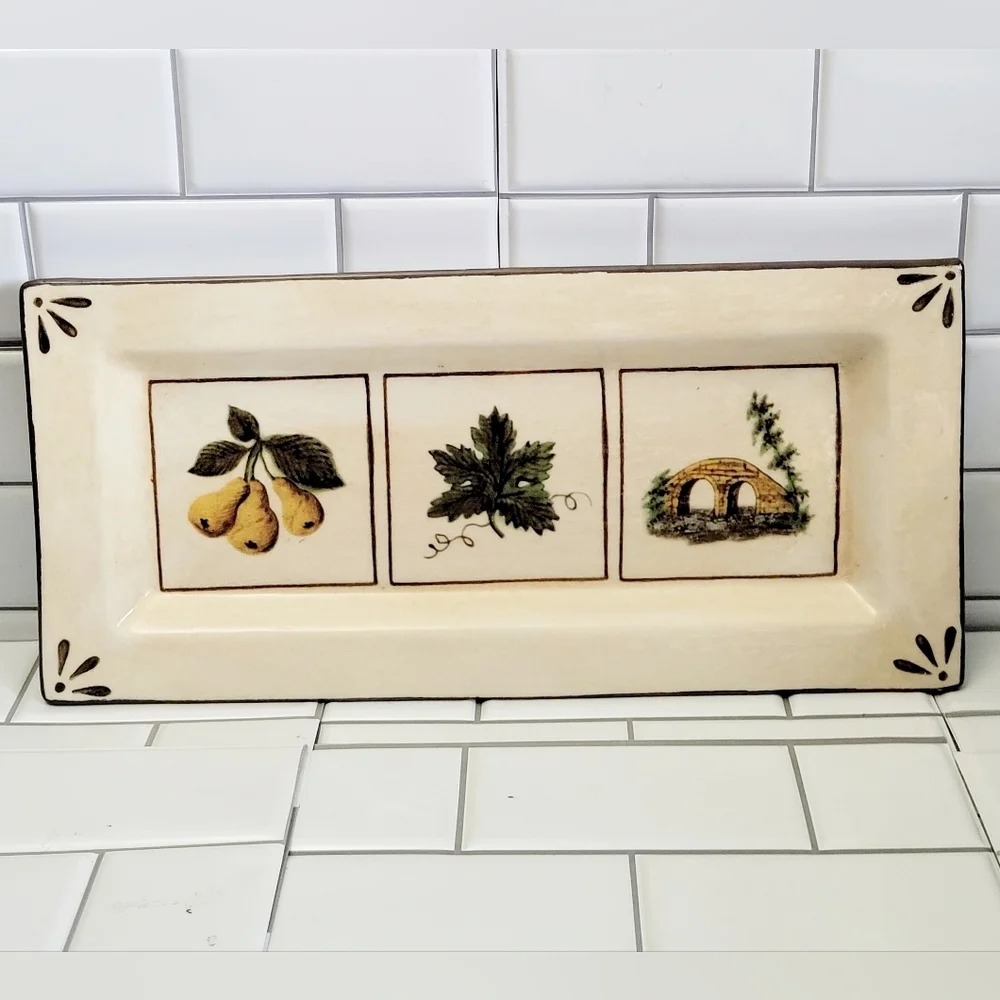 WILLIAMS-SONOMA Made in Italy Large Rectangular Ceramic Tray Graphic Print Detai